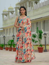 Multicolor Floral Chinnon Ready-to-Wear Saree