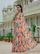 Multicolor Floral Chinnon Ready-to-Wear Saree