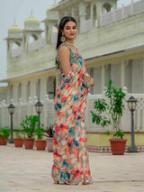 Multicolor Floral Chinnon Ready-to-Wear Saree