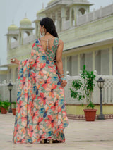 Multicolor Floral Chinnon Ready-to-Wear Saree