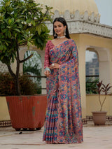 Multicolor Chinnon Ready-to-Wear Saree with Mirror Work