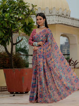 Multicolor Chinnon Ready-to-Wear Saree with Mirror Work