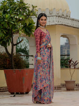 Multicolor Chinnon Ready-to-Wear Saree with Mirror Work