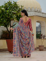 Multicolor Chinnon Ready-to-Wear Saree with Mirror Work