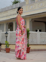 Multicolor Floral Chinnon Ready-to-Wear Saree with Mirror Lace