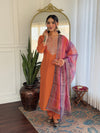 Orange Embroidery Rayon Kurta Set