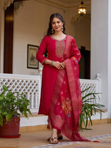Embroidared Beads Viscose Chanderi Kurta Set