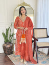 Orange Embroidery Rayon Kurta Set