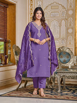 Embroidery Chanderi Kurta Set