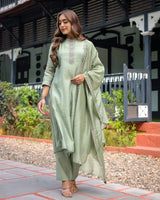Embroidared Heavy Muslin Silk (pure Cotton Inner) Kurta Set