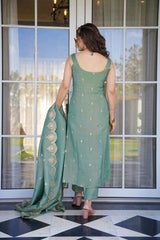 Embroidery Viscose Zari Chanderi Kurta Set