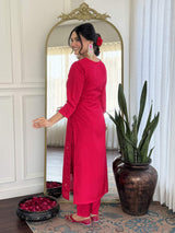 Pink Embroidery Roman Silk Kurta Set