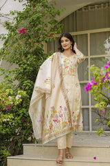 Embroidared Beads Viscose Assam Silk Kurta Set