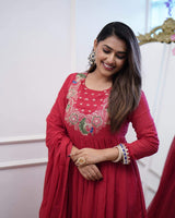 Maroon Embroidery Bsy Chinon Kurta Set