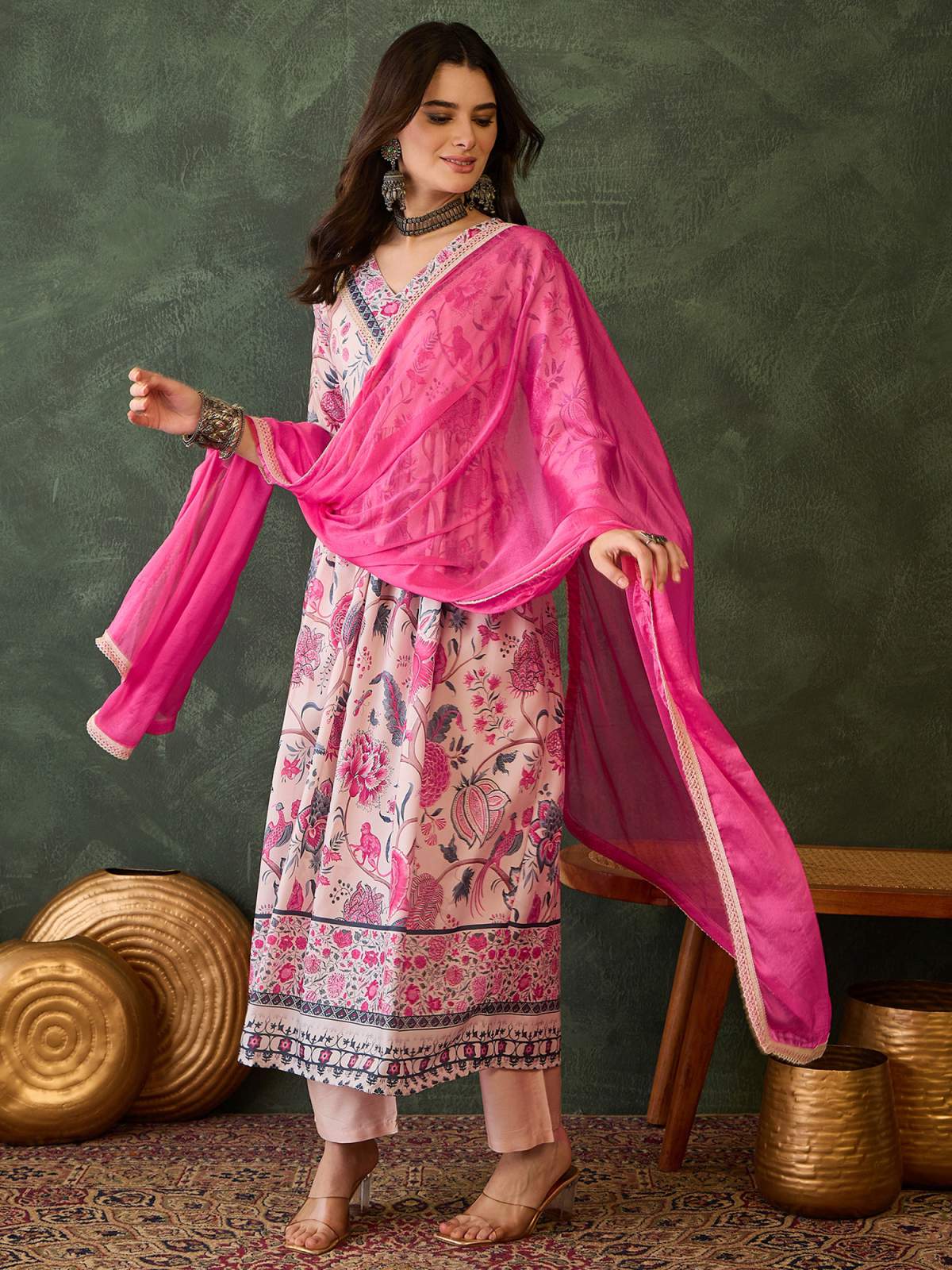 Cream Embroidared Rayon Kurta Set