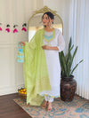 White Embroidery Viscose Chanderi Kurta Set