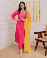Embroidared Chanderi Kurta Set