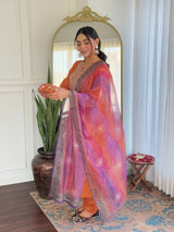 Orange Embroidery Rayon Kurta Set