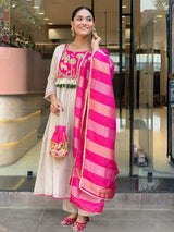 Pink Embroidared Silk Kurta Set