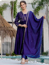 Blue Embroidery Vichitra Silk Kurta Set