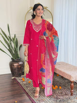 Embroidery Viscose Chanderi Kurta Set