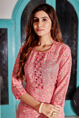 Grey Digital Print With Hand Work Cotton Blend Kurta Set