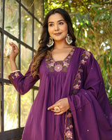 Orange Embroidared Soft Rayon Slub Kurta Set