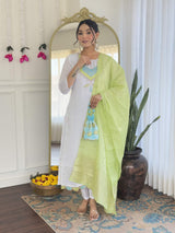 White Embroidery Viscose Chanderi Kurta Set