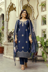 Embroidared Beads Viscose Chanderi Kurta Set