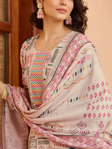 Fully Printed With Neck Pach Work Cottan Kurta Set