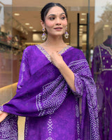 Printed & V-neck Embroidary French Crepe Kurta Set
