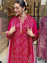 Navy Hand Printed With Embroidery Viscose Silk Kurta Set