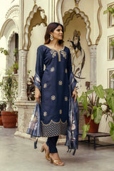 Embroidared Beads Viscose Chanderi Kurta Set